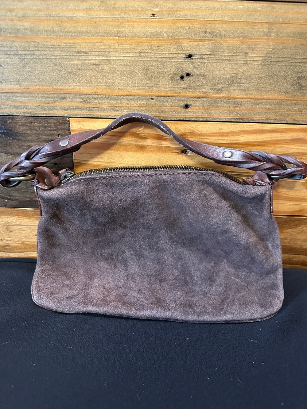 GAP Suede Braided Handle Wristlet Bag in Brown - Picture 2 of 4